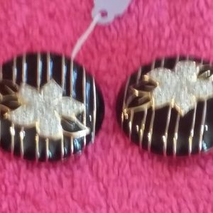 Vintage pair of enameled ^ rhinestone earrings-